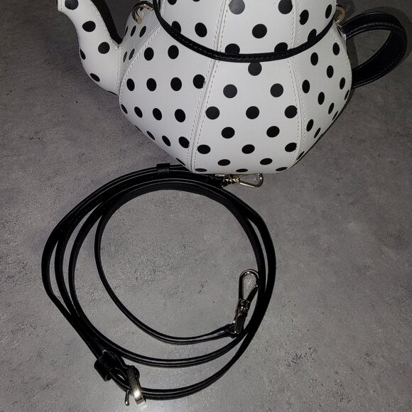 Kate Spade - Polka Dot Tea Pot Kettle Bag, Black & White - Picture 2 of 8